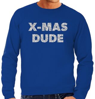 Bellatio Decorations Foute kerstborrel trui / kersttrui x-mas dude zilver / blauw heren 2XL (56) - kerst truien