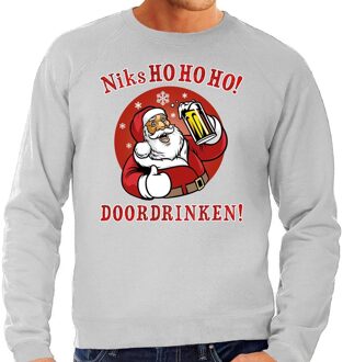 Bellatio Decorations Foute kerstborrel trui / kersttrui zuipende kerstman niks ho ho ho doordrinken grijs voor heren 2XL (56) - kerst truien