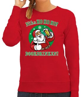 Bellatio Decorations Foute kerstborrel trui / kersttrui zuipende kerstman niks ho ho ho doordrinken rood voor dames 2XL (44) - kerst truien