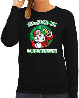 Bellatio Decorations Foute kerstborrel trui / kersttrui zuipende kerstman niks ho ho ho doordrinken zwart voor dames 2XL - kerst truien