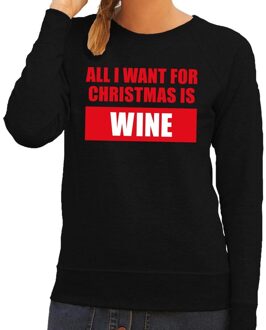 Bellatio Decorations Foute kerstborrel trui zwart All I Want Is Wine dames 2XL (44) - kerst truien