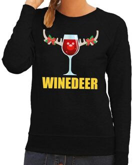 Bellatio Decorations Foute kerstborrel trui zwart Winedeer dames 2XL (44) - kerst truien