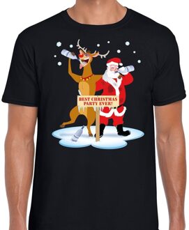 Bellatio Decorations Foute Kerstmis shirt zwart met een dronken kerstman en Rudolf voor heren 2XL - kerst t-shirts