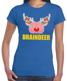 Bellatio Decorations Foute Kerstmis t-shirt braindeer blauw voor dames XS (34) - kerst t-shirts