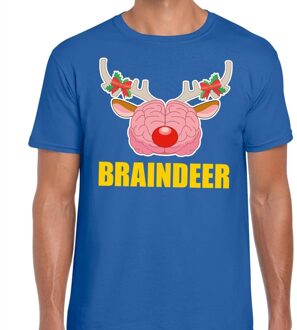 Bellatio Decorations Foute Kerstmis t-shirt braindeer blauw voor heren 2XL - kerst t-shirts