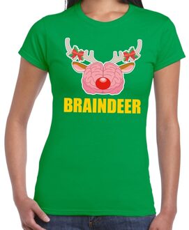 Bellatio Decorations Foute Kerstmis t-shirt braindeer groen voor dames 2XL (44) - kerst t-shirts