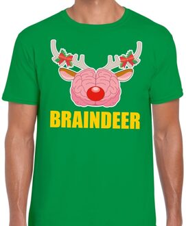 Bellatio Decorations Foute Kerstmis t-shirt braindeer groen voor heren 2XL - kerst t-shirts Rood