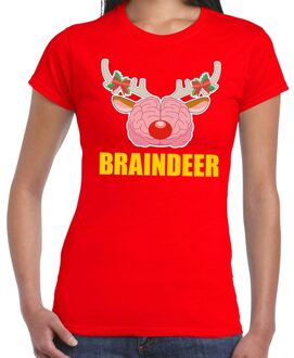 Bellatio Decorations Foute Kerstmis t-shirt braindeer rood voor dames 2XL (44) - kerst t-shirts