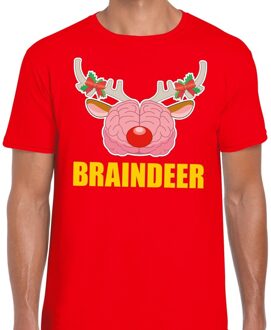 Bellatio Decorations Foute Kerstmis t-shirt braindeer rood voor heren L - kerst t-shirts