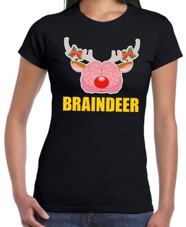 Bellatio Decorations Foute Kerstmis t-shirt braindeer zwart voor dames XS (34) - kerst t-shirts