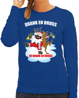 Bellatio Decorations Foute Kerstsweater / foute Kersttrui Drank en drugs blauw voor dames - Kerstkleding / Christmas outfit 2XL