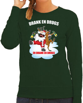 Bellatio Decorations Foute Kerstsweater / foute Kersttrui Drank en drugs groen voor dames - Kerstkleding / Christmas outfit 2XL