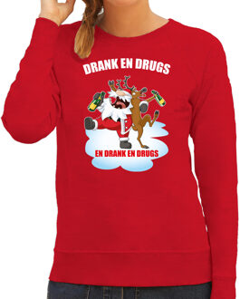 Bellatio Decorations Foute Kerstsweater / foute Kersttrui Drank en drugs rood voor dames - Kerstkleding / Christmas outfit XS