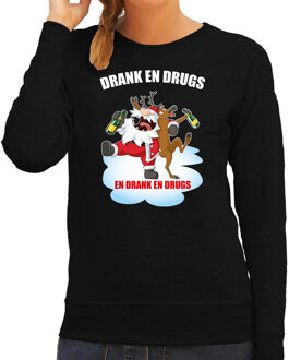 Bellatio Decorations Foute Kerstsweater / foute Kersttrui Drank en drugs zwart voor dames - Kerstkleding / Christmas outfit 2XL