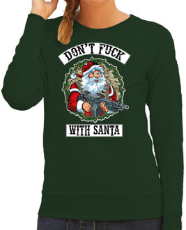 Bellatio Decorations Foute Kerstsweater / Kersttrui Dont fuck with Santa groen voor dames - Kerstkleding / Christmas outfit 2XL