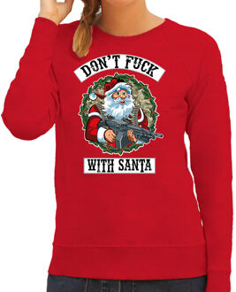 Bellatio Decorations Foute Kerstsweater / Kersttrui Dont fuck with Santa rood voor dames - Kerstkleding / Christmas outfit 2XL