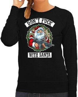 Bellatio Decorations Foute Kerstsweater / Kersttrui Dont fuck with Santa zwart voor dames - Kerstkleding / Christmas outfit XS