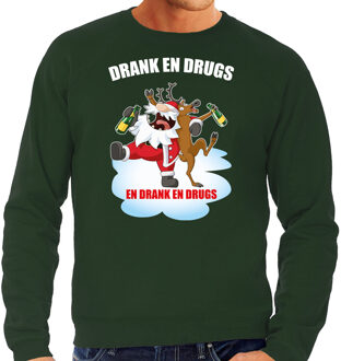 Bellatio Decorations Foute Kerstsweater / Kersttrui Drank en drugs groen voor heren - Kerstkleding / Christmas outfit 2XL