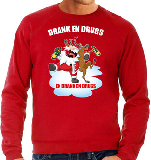 Bellatio Decorations Foute Kerstsweater / Kersttrui Drank en drugs rood voor heren - Kerstkleding / Christmas outfit 2XL