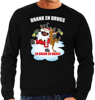 Bellatio Decorations Foute Kerstsweater / Kersttrui Drank en drugs zwart voor heren - Kerstkleding / Christmas outfit 2XL