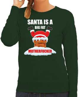 Bellatio Decorations Foute Kerstsweater / Kersttrui Santa is a big fat motherfucker groen voor dames - Kerstkleding / Christmas outfit 2XL