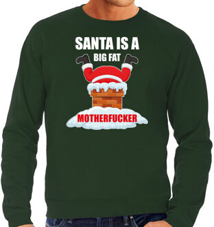 Bellatio Decorations Foute Kerstsweater / Kersttrui Santa is a big fat motherfucker groen voor heren - Kerstkleding / Christmas outfit 2XL