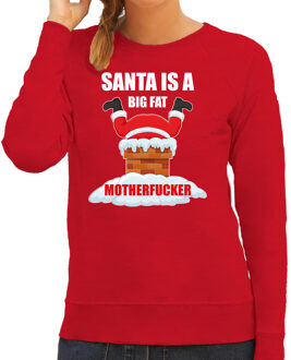 Bellatio Decorations Foute Kerstsweater / Kersttrui Santa is a big fat motherfucker rood voor dames - Kerstkleding / Christmas outfit 2XL