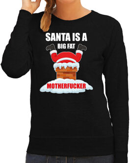 Bellatio Decorations Foute Kerstsweater / Kersttrui Santa is a big fat motherfucker zwart voor dames - Kerstkleding / Christmas outfit 2XL