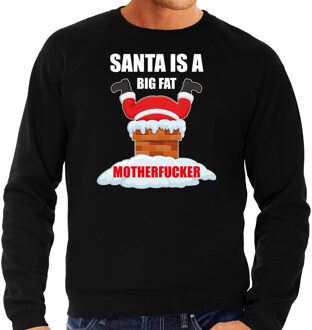 Bellatio Decorations Foute Kerstsweater / Kersttrui Santa is a big fat motherfucker zwart voor heren - Kerstkleding / Christmas outfit 2XL