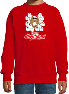 Bellatio Decorations Foute Kerstsweater / outfit met hamsterende kat Merry Christmas rood voor kinderen