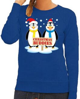 Bellatio Decorations Foute kersttrui blauw met 2 pinguins voor dames 2XL (44) - kerst truien