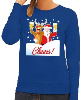 Bellatio Decorations Foute kersttrui cheers met dronken kerstman en Rudolf voor dames XL (42) - kerst truien Blauw