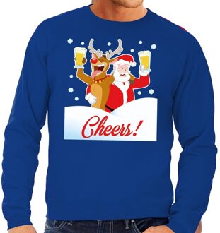 Bellatio Decorations Foute kersttrui cheers met dronken kerstman en Rudolf voor heren 2XL (56) - kerst truien Blauw