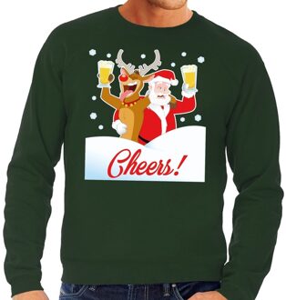 Bellatio Decorations Foute kersttrui cheers met dronken kerstman en Rudolf voor heren 2XL (56) - kerst truien Groen