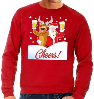 Bellatio Decorations Foute kersttrui cheers met dronken kerstman en Rudolf voor heren 2XL (56) - kerst truien Rood