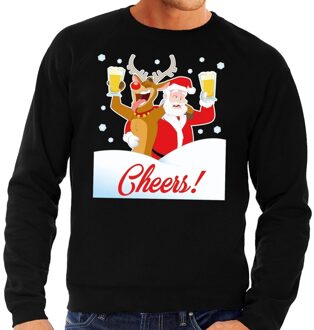 Bellatio Decorations Foute kersttrui cheers met dronken kerstman en Rudolf voor heren 2XL (56) - kerst truien Zwart