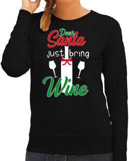 Bellatio Decorations Foute Kersttrui - Dear Santa just bring wine - zwart - dames - Kerstkleding - Drank - Sweater