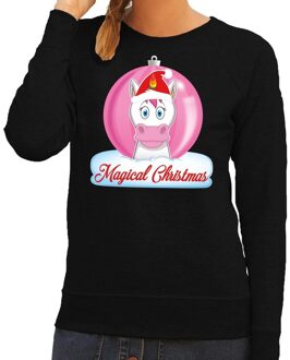 Bellatio Decorations Foute kersttrui eenhoorn magical christmas zwarte dames sweater