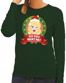 Bellatio Decorations Foute kersttrui groen Do You Want Me voor dames 2XL (44) - kerst truien