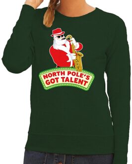 Bellatio Decorations Foute kersttrui groen Kerstman met saxofoon dames 2XL (44) - kerst truien