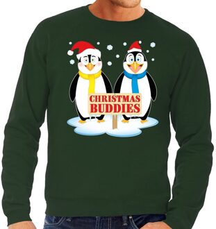 Bellatio Decorations Foute kersttrui groen met 2 pinguins voor heren 2XL (56) - kerst truien