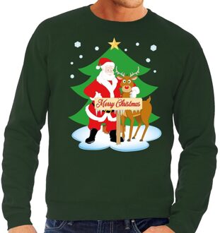 Bellatio Decorations Foute kersttrui groen met de kerstman en Rudolf voor heren 2XL (56) - kerst truien