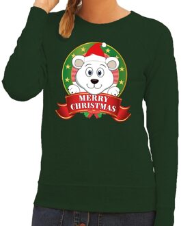 Bellatio Decorations Foute kersttrui groen met ijsbeertje voor dames 2XL (44) - kerst truien