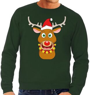 Bellatio Decorations Foute kersttrui groen met Ruldolf het rendier met rode muts voor heren 2XL (56) - kerst truien