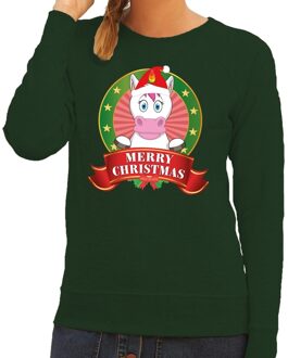 Bellatio Decorations Foute kersttrui groen met unicorn voor dames 2XL (44) - kerst truien