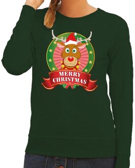 Bellatio Decorations Foute kersttrui groen Rudolf het rendier voor dames 2XL (44) - kerst truien