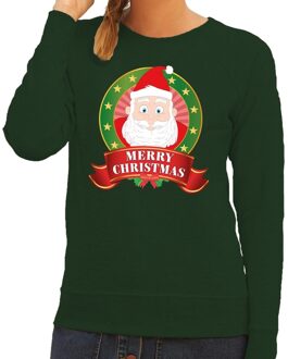 Bellatio Decorations Foute kersttrui groen Santa Merry Christmas voor dames 2XL (44) - kerst truien