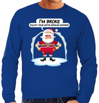 Bellatio Decorations Foute Kersttrui Im broke enjoy your gifts blauw voor heren