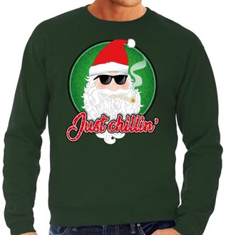 Bellatio Decorations Foute Kersttrui just chillin - blowende kerstman - groen - heren - kerstborrel - sweater L (52)