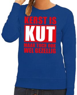 Bellatio Decorations Foute Kersttrui Kerst is kut maar toch ook wel gezellig blauw voor dames XL (42)